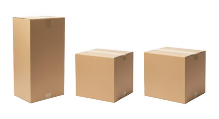 Fototapeta premium Three cardboard boxes isolated on transparent background