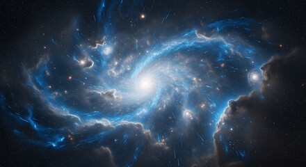 Cosmic Whirlpool A Stunning Blue Nebula with Stellar Dust and Galactic Core