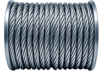 Coiled steel cable on a spool isolated on transparent background