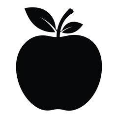 Black silhouette of an apple with two leaves and a stem fruit white