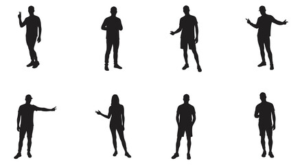 Silhouette Collection of People Standing in Various Poses on a White Background