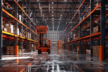 Forklift driver preparing products for shipmennt, delivery, checking stock in warehouse. Neural network ai generated