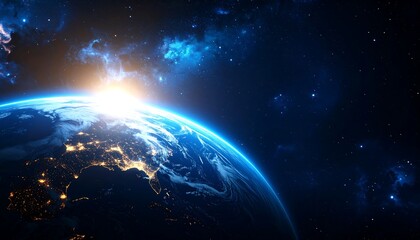 Fototapeta premium Earth rising in a vibrant space background