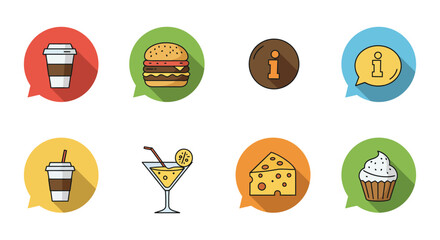 Flat Design Food and Drink Icons in Speech Bubbles