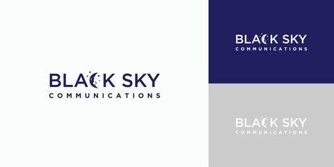 Black sky logo design with moon and stars as letter C