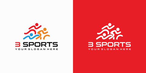 Vector logo design of 3 people exercising running, swimming and cycling.