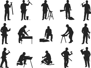 Obraz premium workers performing tasks like hammering, sawing, and measuring, perfect for labor, industry, safety, teamwork visuals