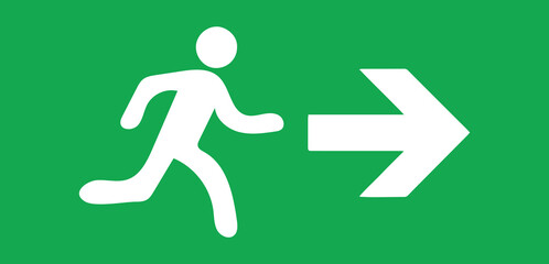  Emergency Exit Sign Icon &ndash; Flat Vector of Person Running Right in Green and White Minimalist Design
