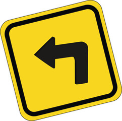 Sharp Left Turn Warning Sign &ndash; Flat Road Sign Icon with Left Arrow in Yellow Diamond for Traffic Safety