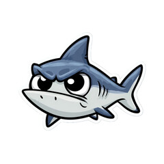 Fototapeta premium Photo of a cute and funny cartoon shark character with big eyes and an angry expression, swimming in the ocean, isolated on a transparent background