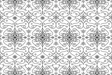 Abstract Black and White Line Art Pattern; Symmetrical, Ornate, Decorative Design;  Intricate, Elegant, Modern Style.
