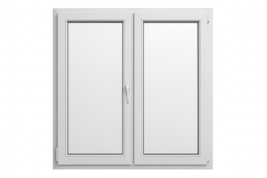 White closed double pvc window frame isolated on transparent background
