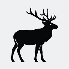 Silhouette deer standing majestic wildlife animal black shape vector illustration
