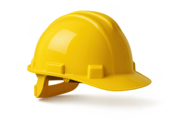 Yellow safety helmet isolated on transparent background, promoting workplace safety and construction work