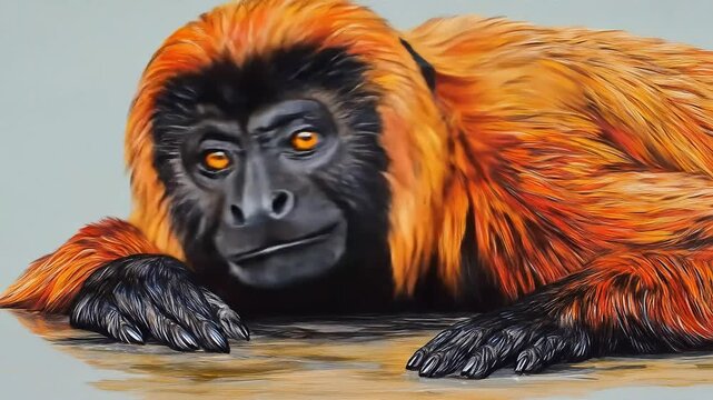 Orange monkey painting closeup