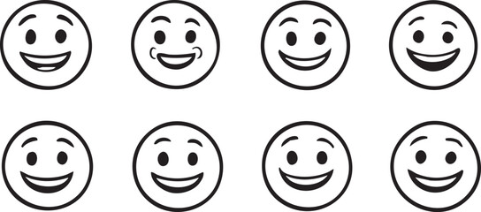 A set of funny cartoon faces and emoticons with various expressions like happy, sad, angry, and cheerful