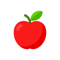 Red apple with green leaf isolated on transparent background