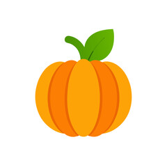Simple orange pumpkin with green leaf isolated on transparent background
