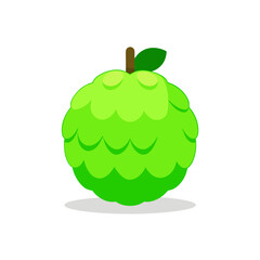 Cartoon green custard apple fruit with leaf isolated on transparent background