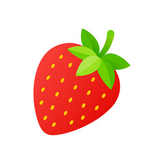 Red strawberry with green leaves isolated on transparent background