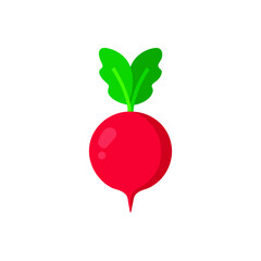 Red radish with green leaves isolated on transparent background
