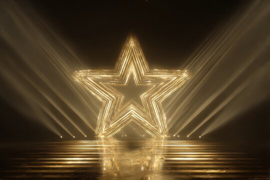Golden star stage video background. Seamless loop motion graphics for the nightclub, ceremony visual projection, award, screen, music video, festival entertainment, visual art, party or fashion show