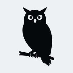 Silhouette owl perched on branch nocturnal bird wildlife vector illustration