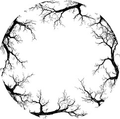 Obraz premium Circular arrangement of bare tree branches creating an ornate frame design. Vector illustration