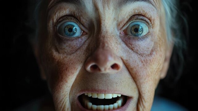 A senior woman with an unexpected expression on her face, perhaps surprised or shocked