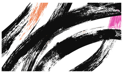 Abstract rough grunge texture with bold, curved hand-drawn brush strokes and distressed paint smears. Punk vector background featuring irregular painted lines and geometric dust overlays