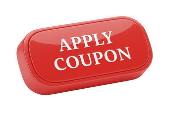 3d red apply coupon button isolated on transparent background