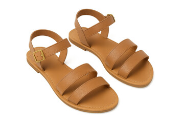 Naklejka premium Modern brown leather sandals with a buckle closure, showcasing a minimalist design perfect for summer