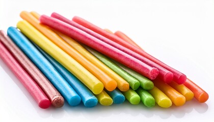 Fototapeta premium colorful candy sticks arranged on white background