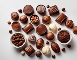 assorted chocolate sweets and candies on a white background