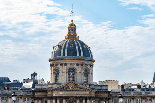 Close-up of the magnificent Baroque dome, a symbol of French culture and academia in Paris.