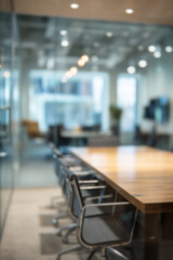 Blurred abstract background with conference room in bustling business center hall, with businessmen and people captured in motion blur through a long exposure technique. Work atmosphere. 