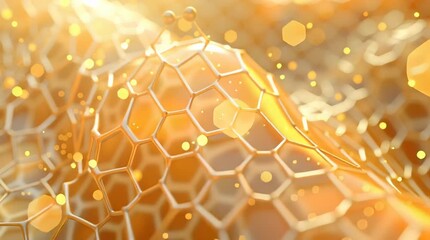 Golden Honeycomb: A mesmerizing depiction of a honeycomb, radiating a golden hue. The intricate hexagonal pattern glows under a burst of light, creating an effect of elegance and sophistication. - Powered by Adobe