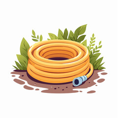 Garden hose coiled on the ground
