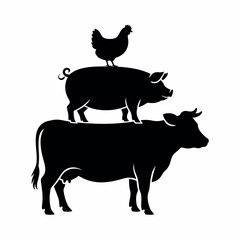 Farm Animal Stack Silhouettes: A Whimsical Depiction of Agricultural Life and Rural Harmony Art Design