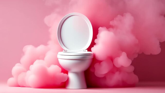 Pink cloud explosion: toilet amidst colorful smoke transformation