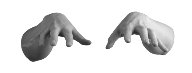 hands positioned palm-down with fingers slightly curved, as if playing a piano, holding an invisible