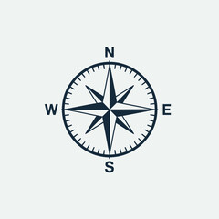 Classic Compass Rose Design with Cardinal Points for Wayfinding and Geographic Orientation Projects