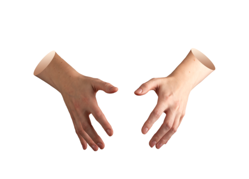 Hands of woman in curved open pose to grasp or protect invisible sphere, gesture of care, grip and