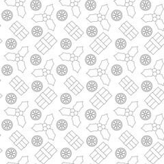 Minimal seamless pattern with Christmas symbols in outline style. Great for seasonal wrapping paper, greeting cards, and holiday packaging