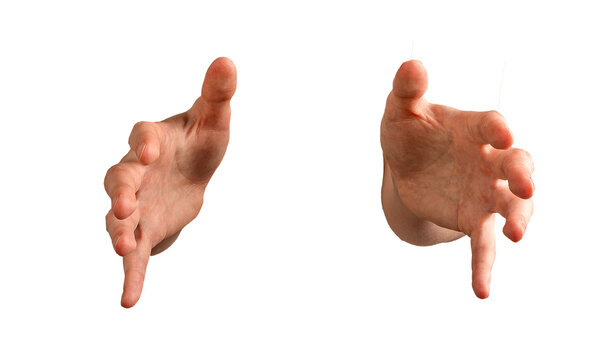 Two hands holding or showing the size of an invisible object, isolated on white background..