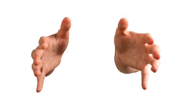 Two hands holding or showing the size of an invisible object, isolated on white background..