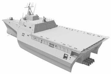 Naval Forces Battle Ship in Clay Style Render on White Background 3D Rendering