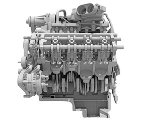 Cutaway V8 Engine Section in Clay Style Render on White Background 3D Rendering