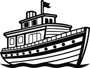Obraz premium Paddle boat line art vector , black and white , white background 