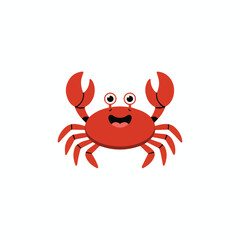 Cartoon illustration of a red crab with large claws and a smiling face on a white background scene